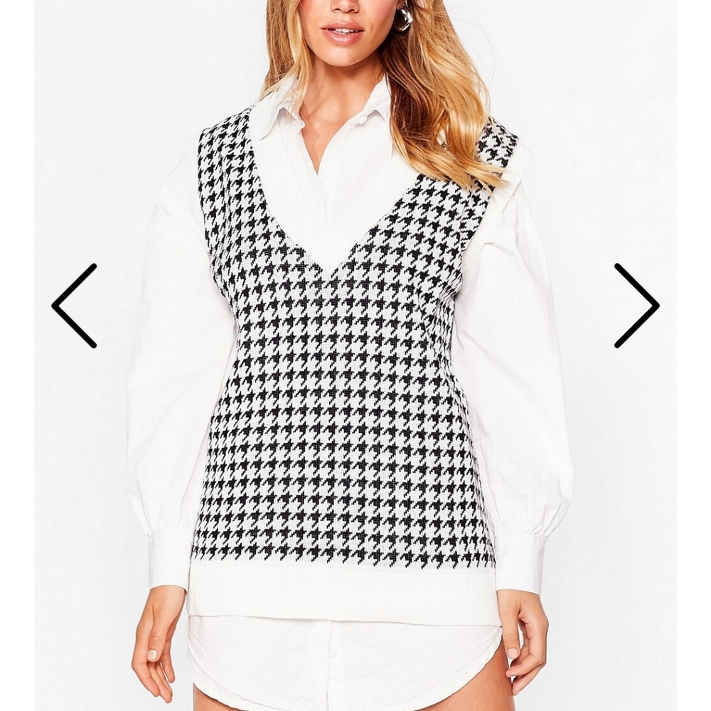 NAME YOUR PRICE Knit Black and White Houndstooth Vest